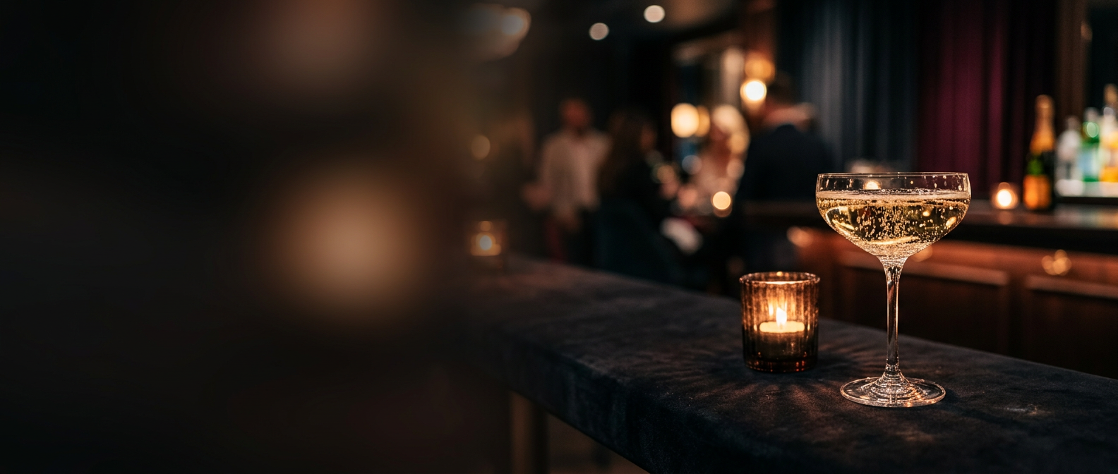 Cocktail in a candlelit lounge