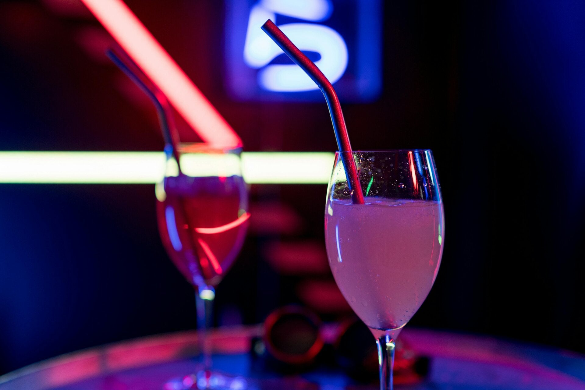 Cocktails with colorful nightlife lighting